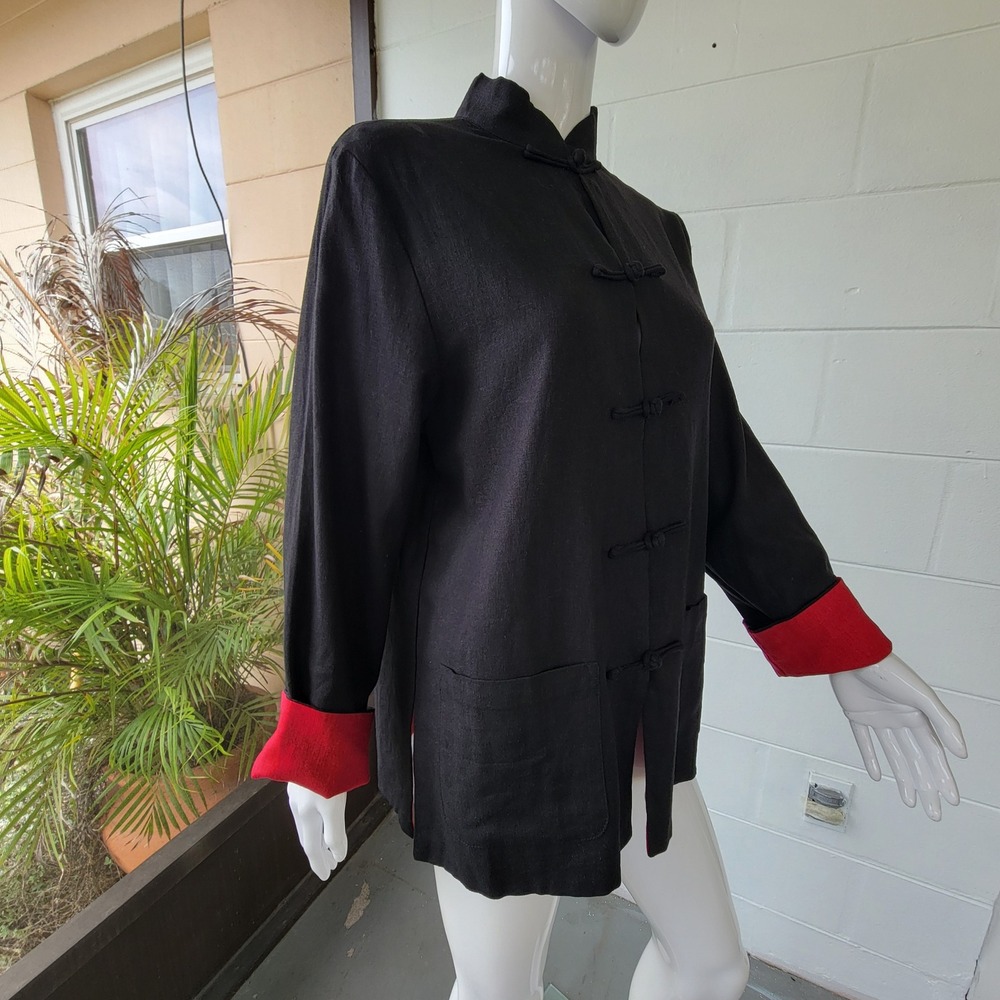 Reversible Tang Suit Jacket Red Black Women Large Vintage Traditional Minimalist - Picture 8 of 16